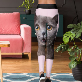 Personlig Rosa Svart Randig Galen Kattdam Leggings