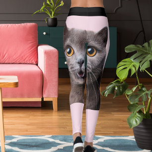 Personlig Rosa Svart Randig Galen Kattdam Leggings