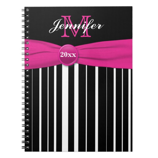 Personlig Rosa Svartvit, strimlad bärbar dator Anteckningsbok (Framsidan)