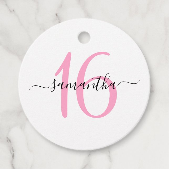 Personlig Rosa Sweet 16 Gåvor Etiketter (Framsida)