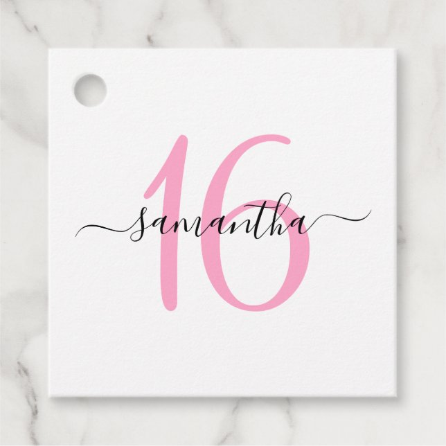 Personlig Rosa Sweet 16 Gåvor Etiketter (Framsida)