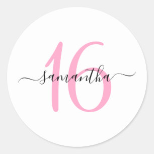 Personlig Rosa Sweet 16 Runt Klistermärke
