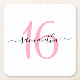 Personlig Rosa Sweet 16 Underlägg Papper Kvadrat