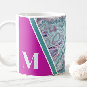 Personlig Rosa Teal Monogram Initial Kaffemugg