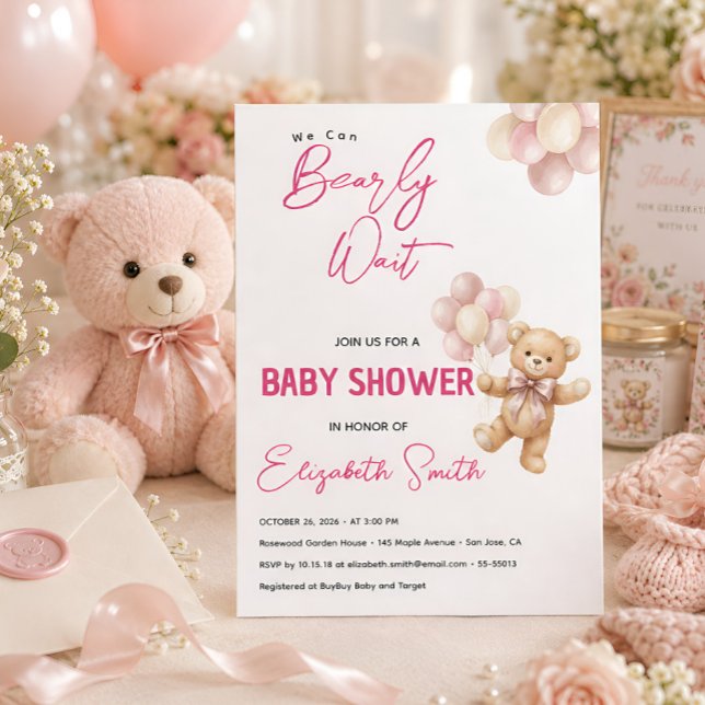 Personlig rosa teddybjörn bebisshower  inbjudningar (Skapare uppladdad)