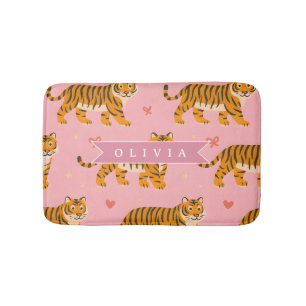Personlig Rosa Tiger Chic Edgy Rolig Estetik Badrumsmatta