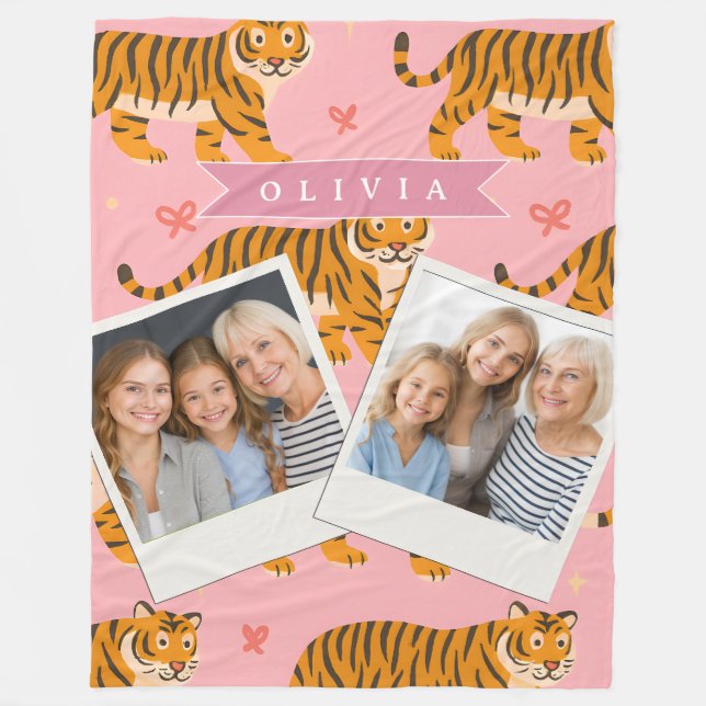 Personlig Rosa Tiger Chic Edgy Rolig Estetik Fleecefilt (Framsidan)