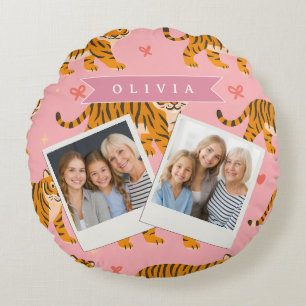 Personlig Rosa Tiger Chic Edgy Rolig Estetik Rund Kudde