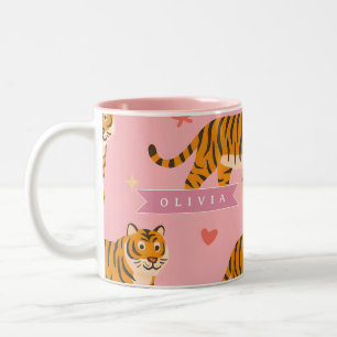 Personlig Rosa Tiger Chic Edgy Rolig Estetik Två-Tonad Mugg