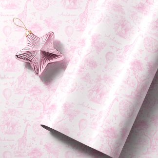 Personlig rosa Toile Safari-babypresent Presentpapper
