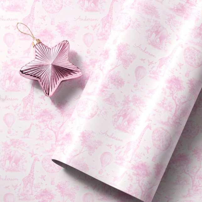 Personlig rosa Toile Safari-babypresent Presentpapper (pink toile safari gift wrapping paper baby shower gift idea girl baby newborn baby girl gift wrappin)