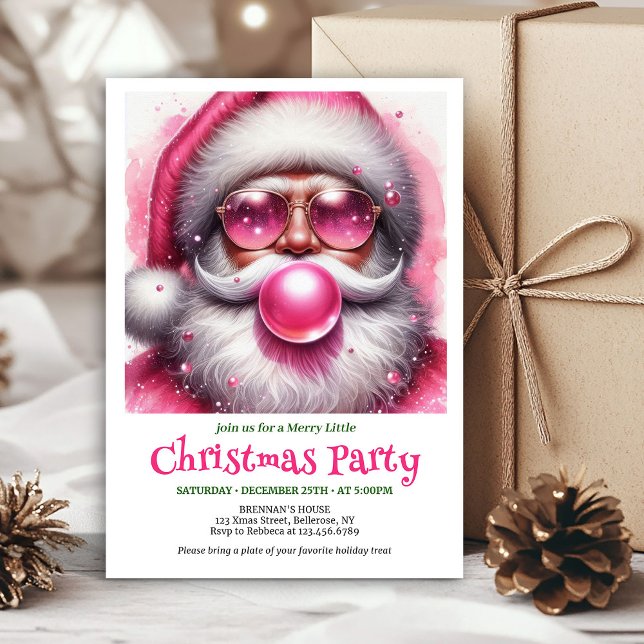 Personlig rosa tomte bubbelgum rolig jul inbjudningar (Personalized Pink Santa Bubble Gum Funny Christmas Invite

)