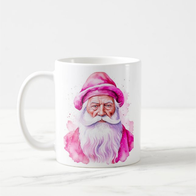 Personlig rosa tomte och snöman jul kaffemugg (Vänster)