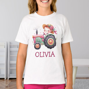 Personlig Rosa Traktor för Flickor T Shirt