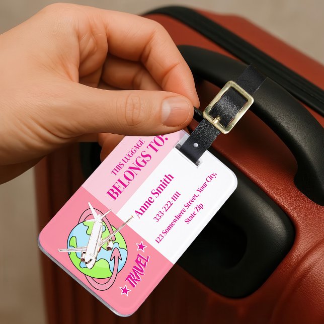 Personlig Rosa Travel Airplane Luggage Taggar Bagagebricka (Skapare uppladdad)