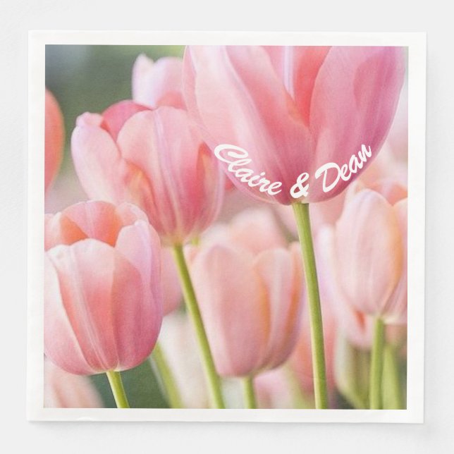 Personlig Rosa Tulip Napkins Pappersservett (Framsida)