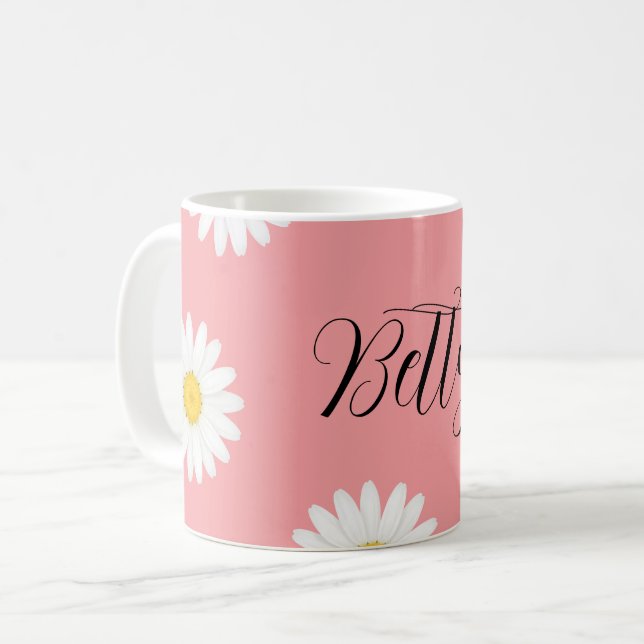 Personlig rosa tusenskönablomma  kaffemugg (Framsida vänster)