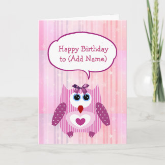 Personlig Rosa Uggla Grattis på födelsedagen-kort Kort