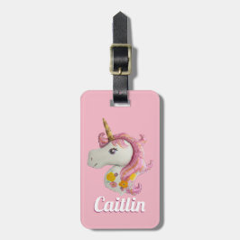 Personlig Rosa Unicorn Bagagebricka