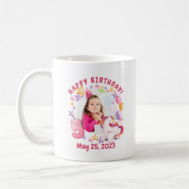 Personlig Rosa Unicorn Girl 5:e födelsedagen Kaffemugg