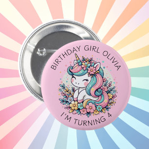 Personlig Rosa Unicorn Girl's Birthday Knapp
