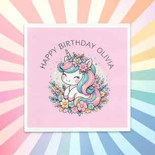 Personlig Rosa Unicorn Girl's Birthday Pappersservett