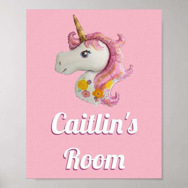 Personlig Rosa Unicorn Girl's Room Poster (Framsidan)