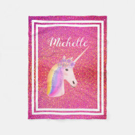 Personlig Rosa Unicorn Glitter Sparkles Girls Fleecefilt
