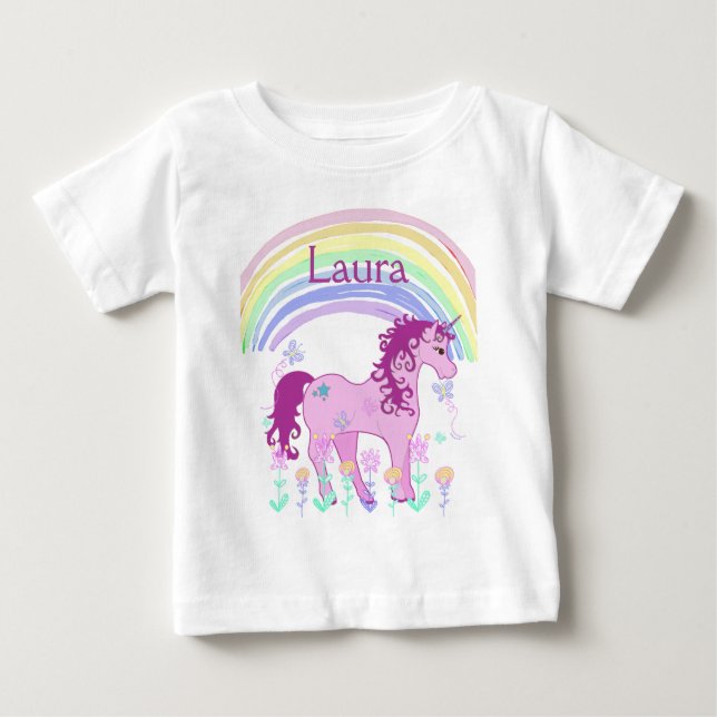 Personlig Rosa Unicorn och Rainbow Shirt T Shirt (Framsida)