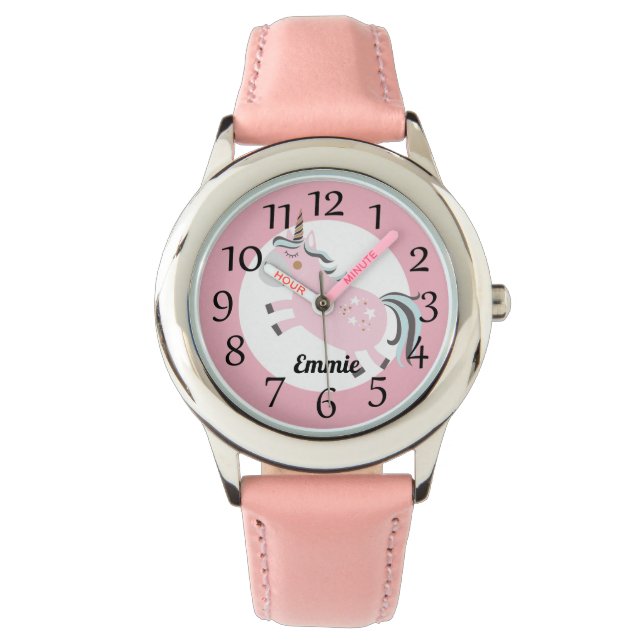 Personlig Rosa Unicorn Stars Armbandsur (Framsida)