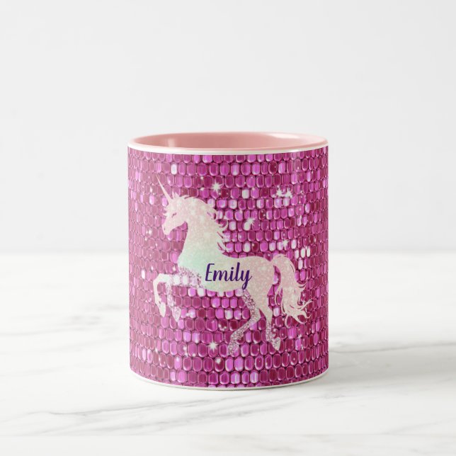 Personlig Rosa Unicorn Två-Tonad Mugg (Center)