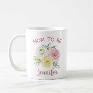 Personlig Rosa Vattenfärgsblommor Mamma ska vara Kaffemugg