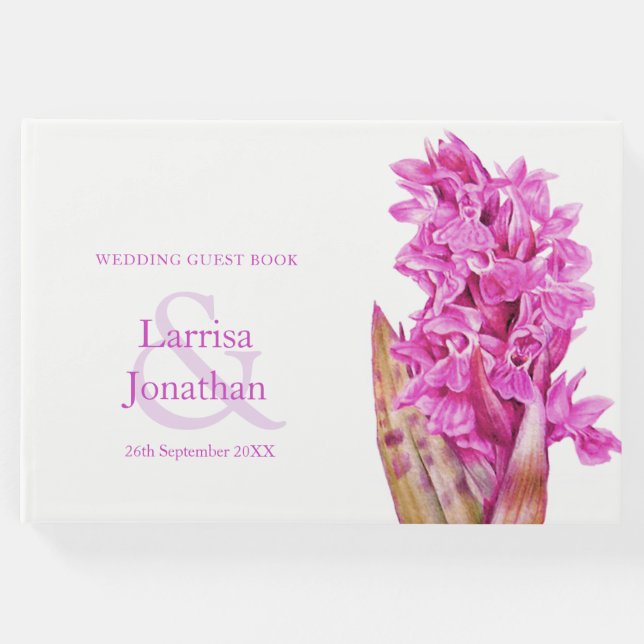 Personlig rosa vild orchid art bröllop gästböcker (Framsida)