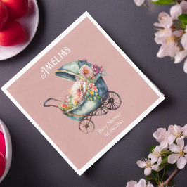 Personlig Rosa Vintage Pram Baby Shower Pappersservett