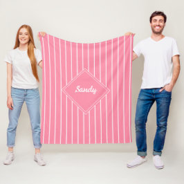 personlig rosa & vit anpassad namn fleecefilt
