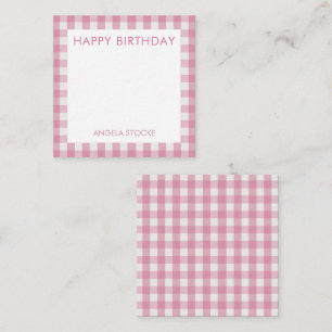 Personlig rosa vit gingham anteckningskort