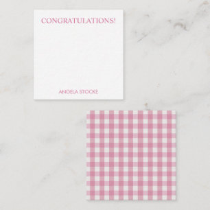 Personlig rosa vit gingham anteckningskort