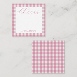 Personlig rosa vit gingham anteckningskort
