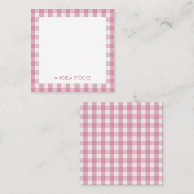 Personlig rosa vit Gingham Anteckningskort (Fram/baksida)