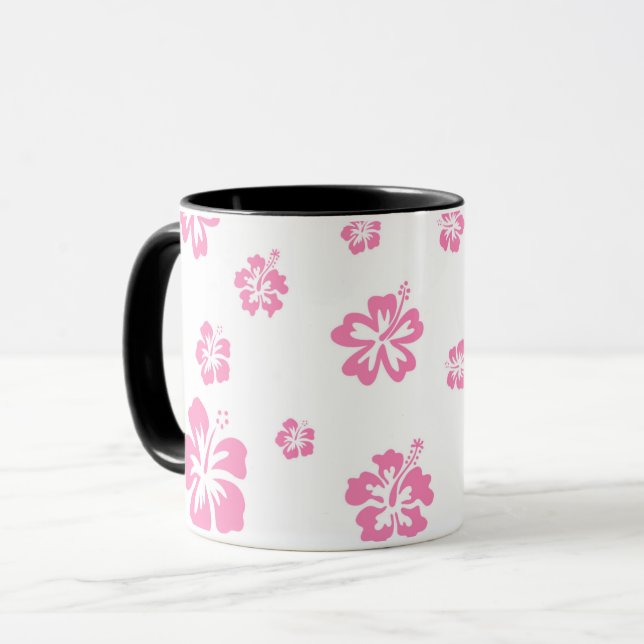 Personlig Rosa & Vit Hibiskusblomma Anpassad Mugg (Framsida vänster)