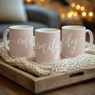 Personlig rosa vit kalligrafi namn kaffemugg