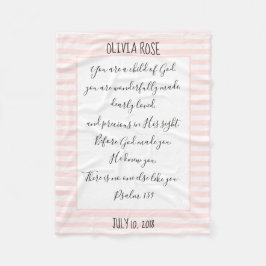 Personlig, Rosa/vit Rand, Verse från Psalm Fleecefilt