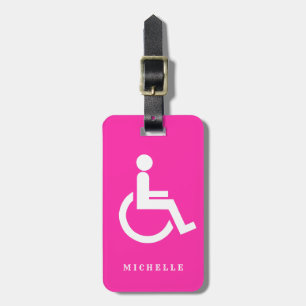 Personlig Rosa Vithandikappsymbol för funktionshin Bagagebricka