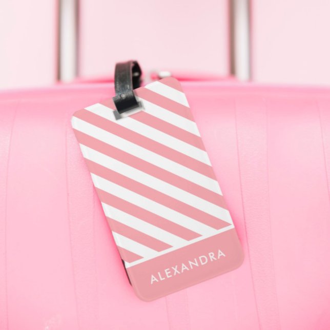 Personlig  Rosa Vitstripe Bag Märkre Bagagebricka (Skapare uppladdad)