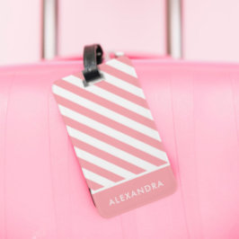 Personlig Rosa Vitstripe Bag Märkre Bagagebricka