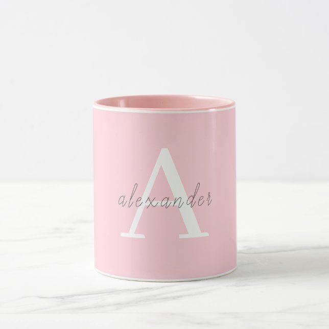 Personlig Rosa, vitt monogram med ditt namn Mugg (Skapare uppladdad)