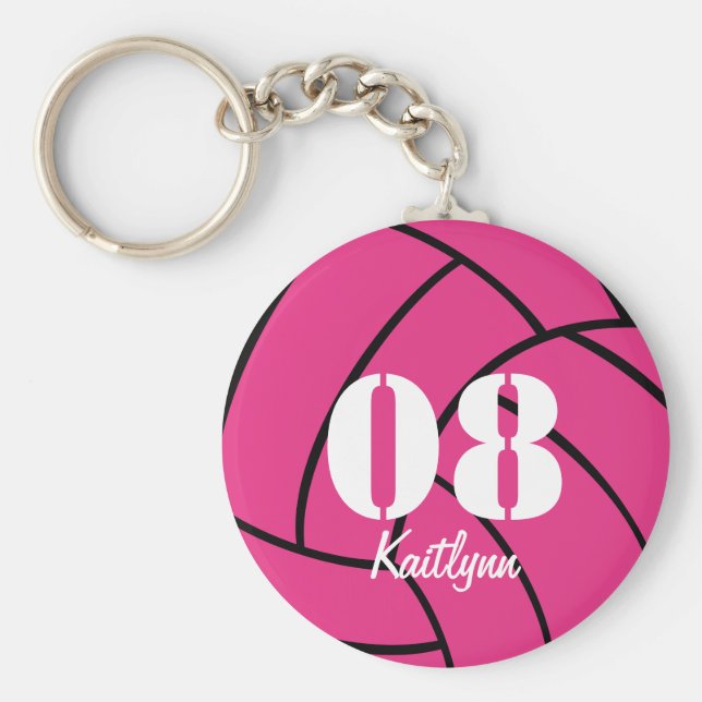 Personlig Rosa Volleyball Monogram Keychain Nyckelring (Framsidan)