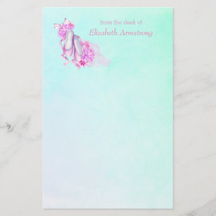 Personlig Rosa Watercolor Ballet Shoes Brevpapper