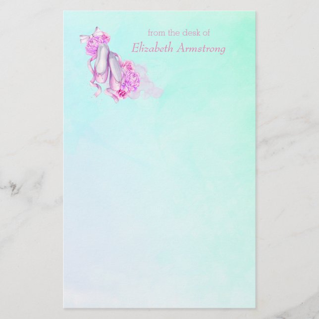 Personlig Rosa Watercolor Ballet Shoes Brevpapper (Framsida)