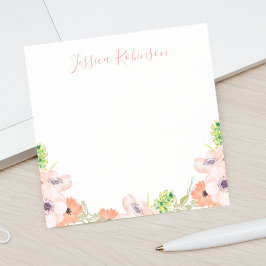 Personlig Rosa Watercolor Blommigt Boho Post-it Block